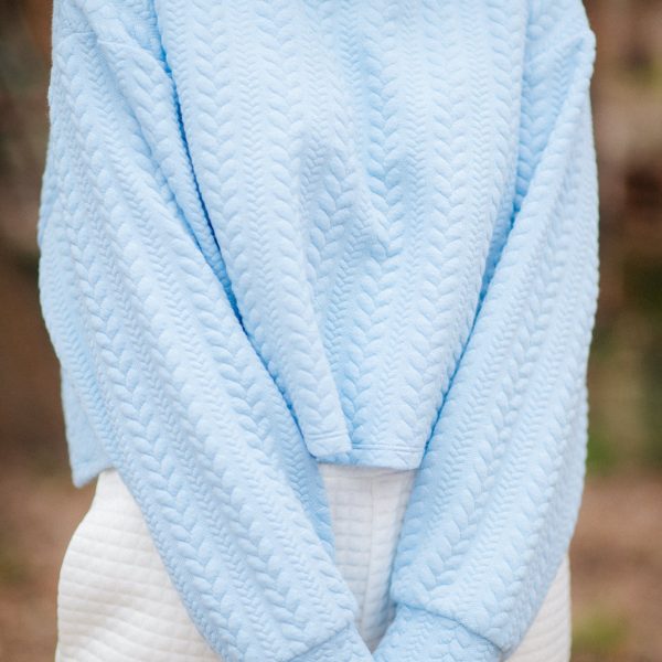 Quilted Sweatshirt Blouse with Braid Design in light blue