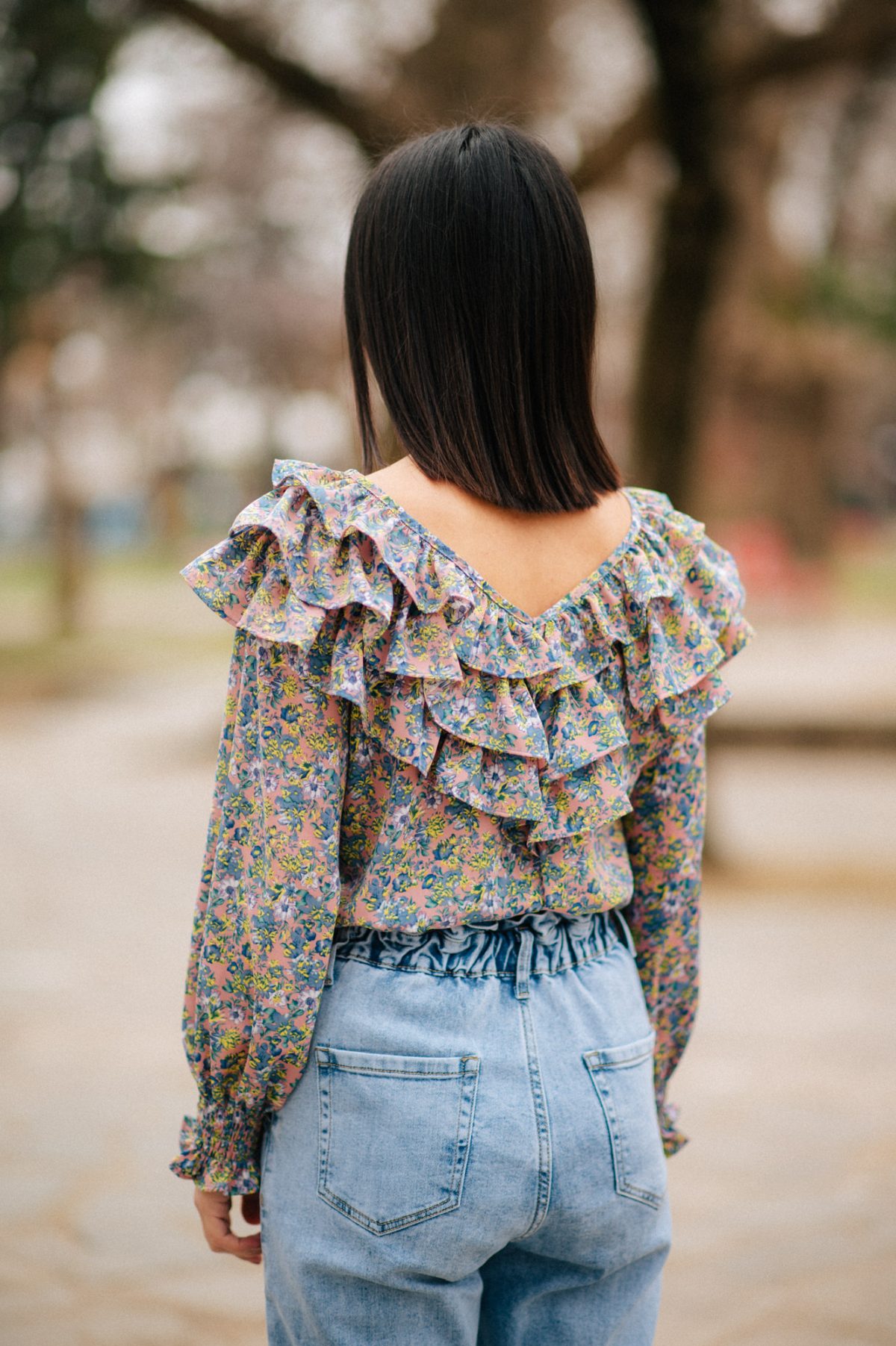 Printed ruffle blouse