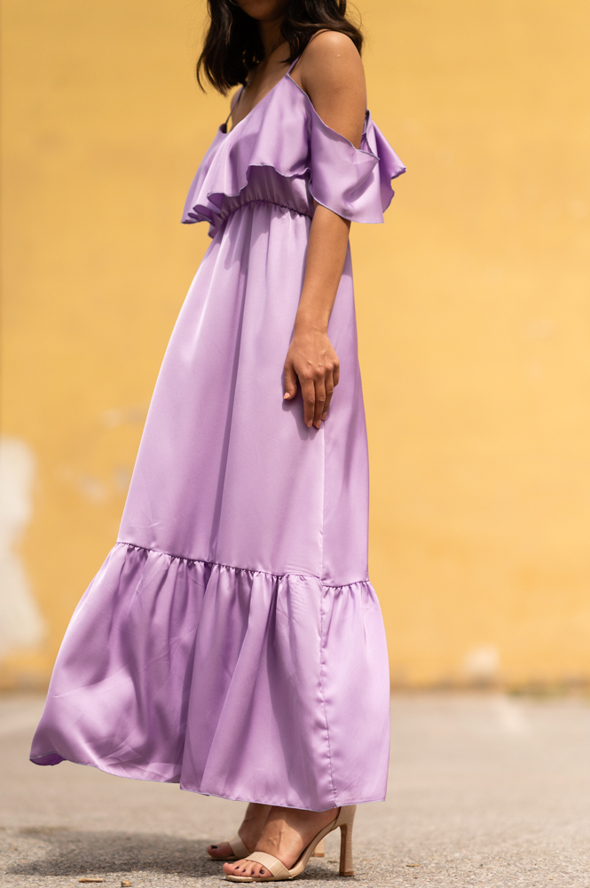 Satin Maxi Dress with Strap in purple