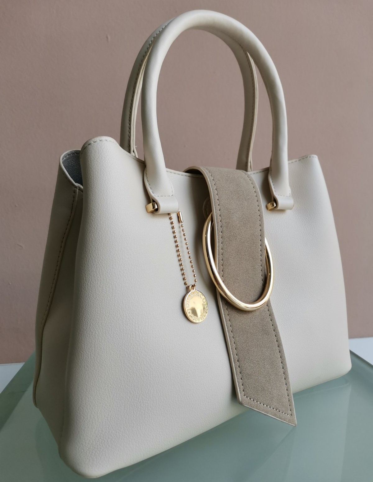 Handbag with Strap in beige