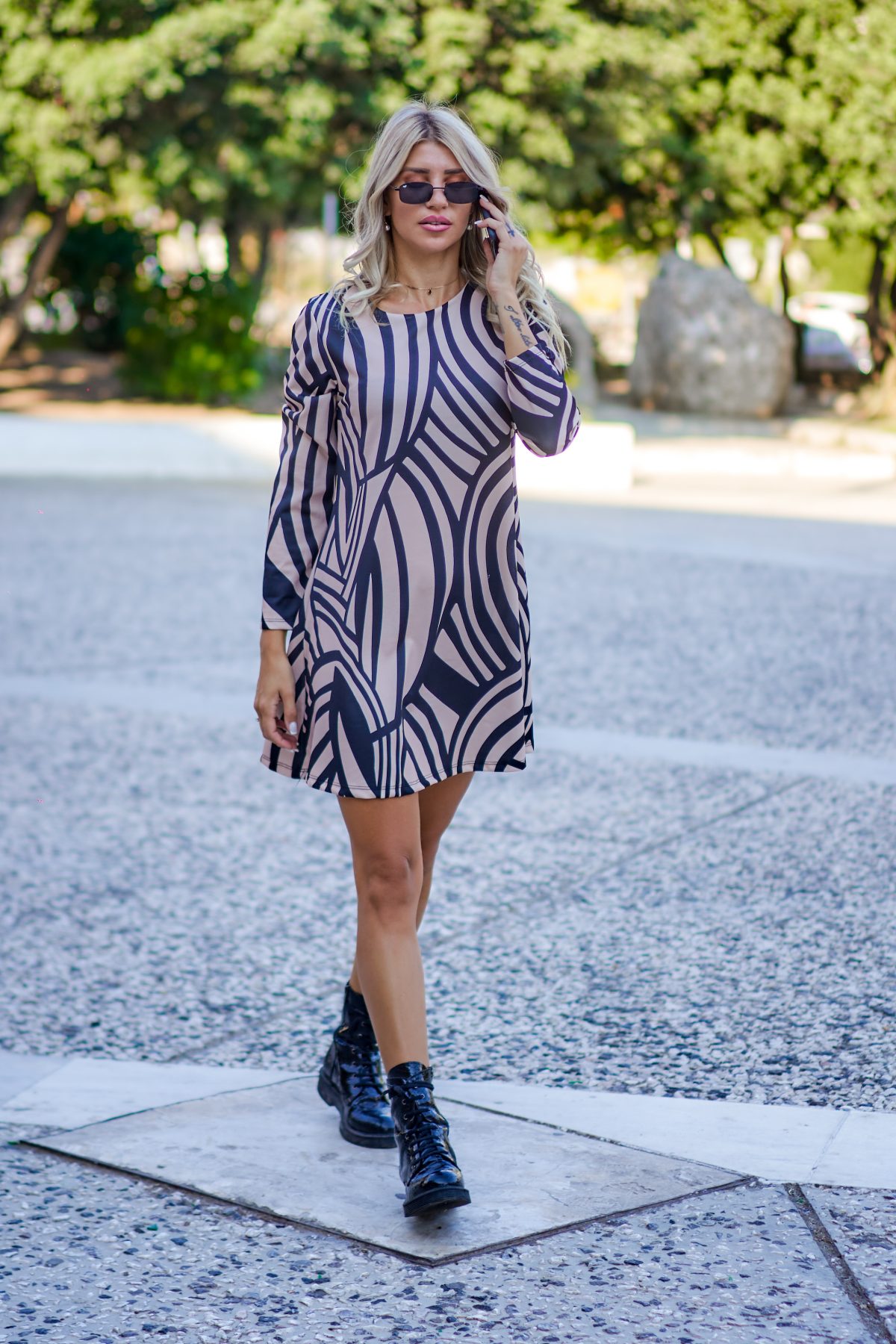 A Air Line Dress with Geometric Patterns