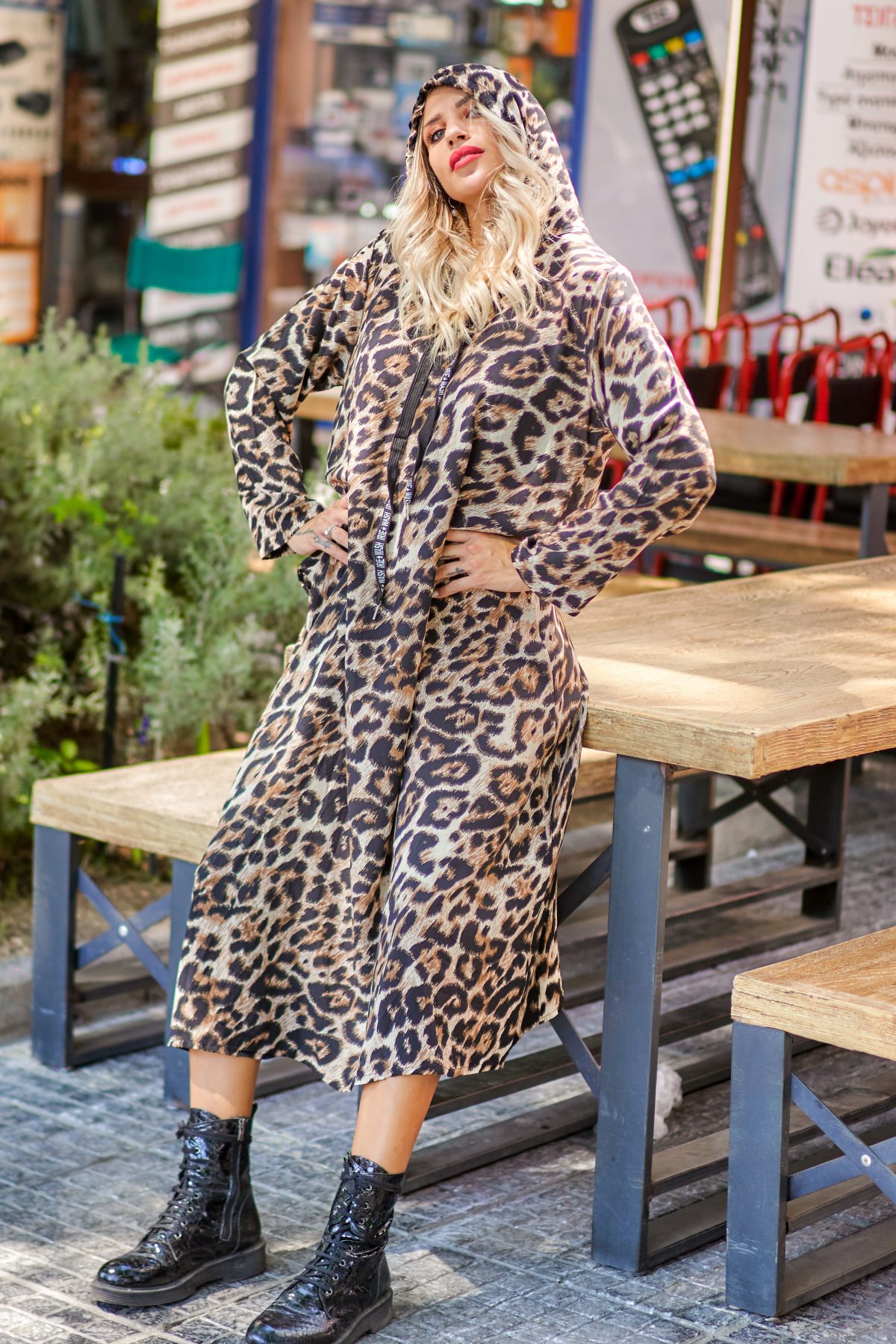 Long Leopard Dress with Hood