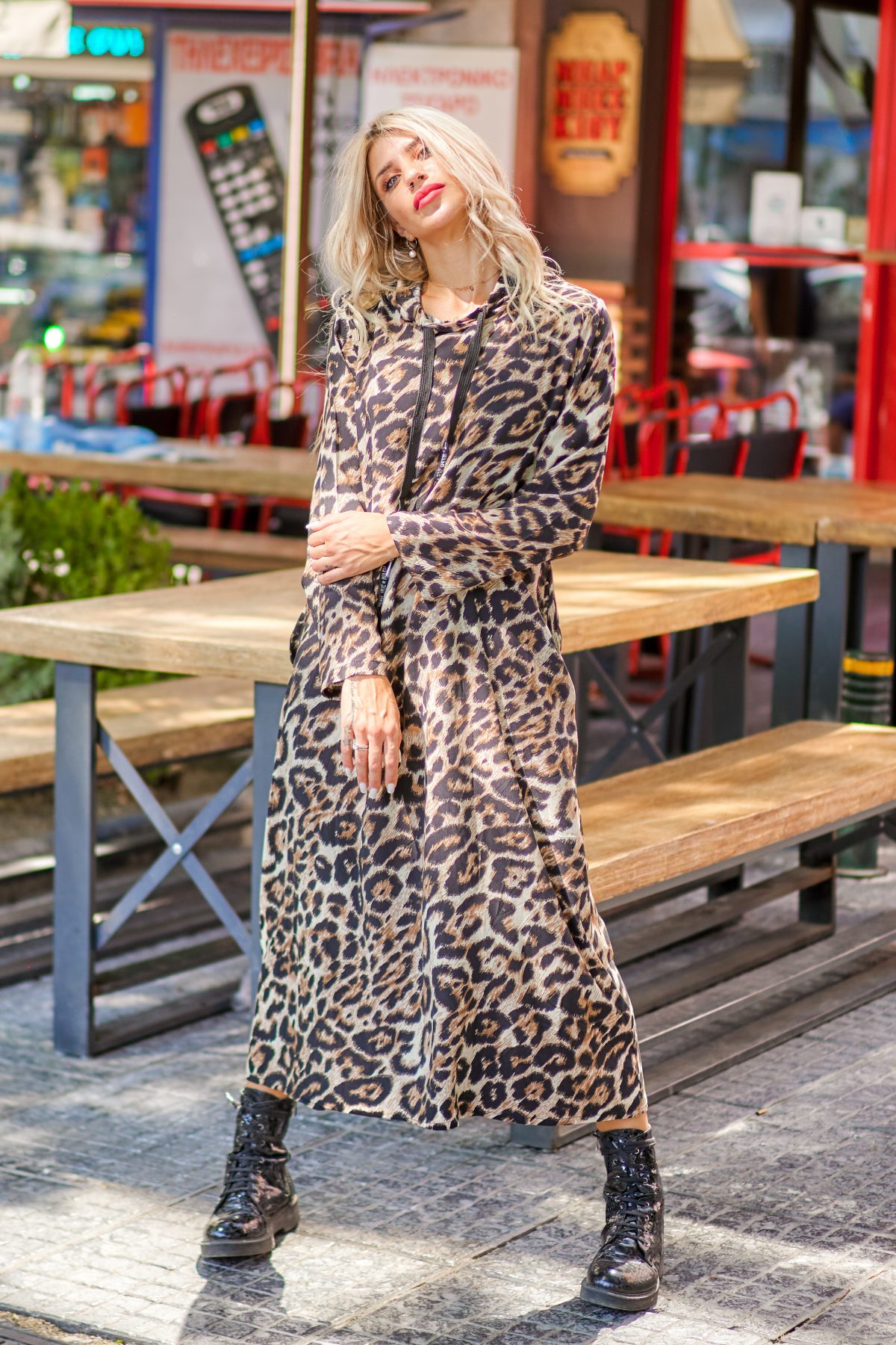 Long Leopard Dress with Hood