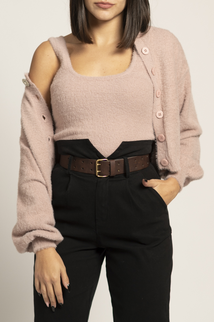 Knitted Strap and Cardigan in pink