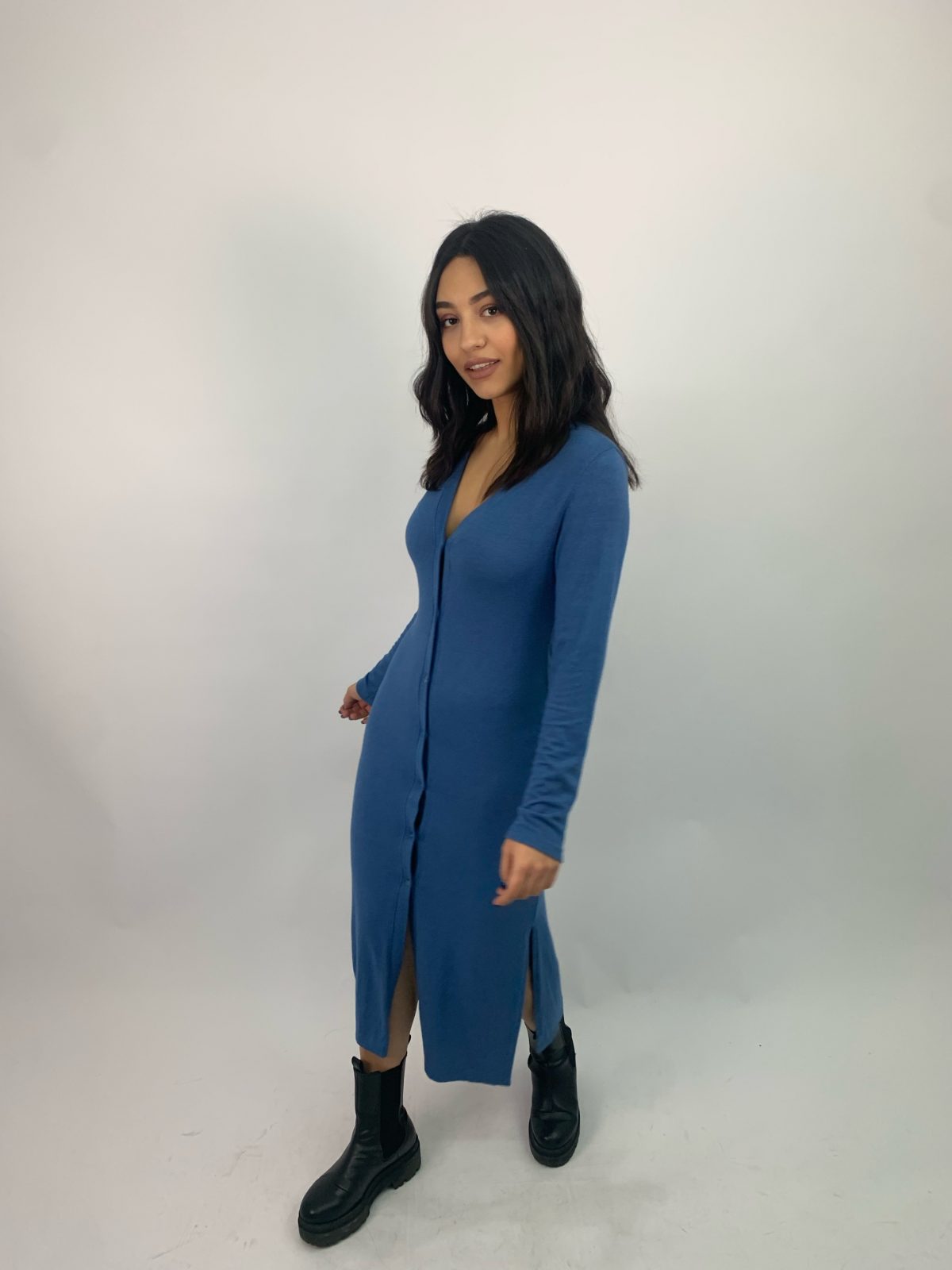 Knitted jumpsuit dress in blue