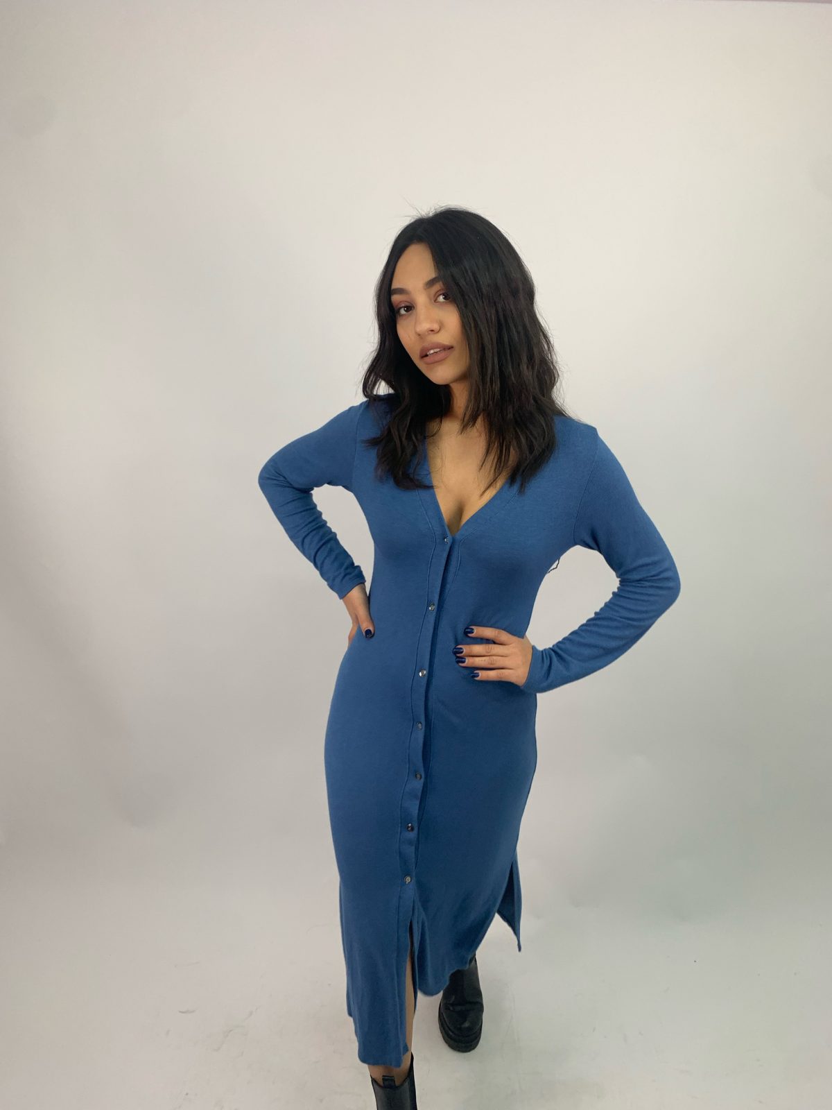 Knitted jumpsuit dress in blue