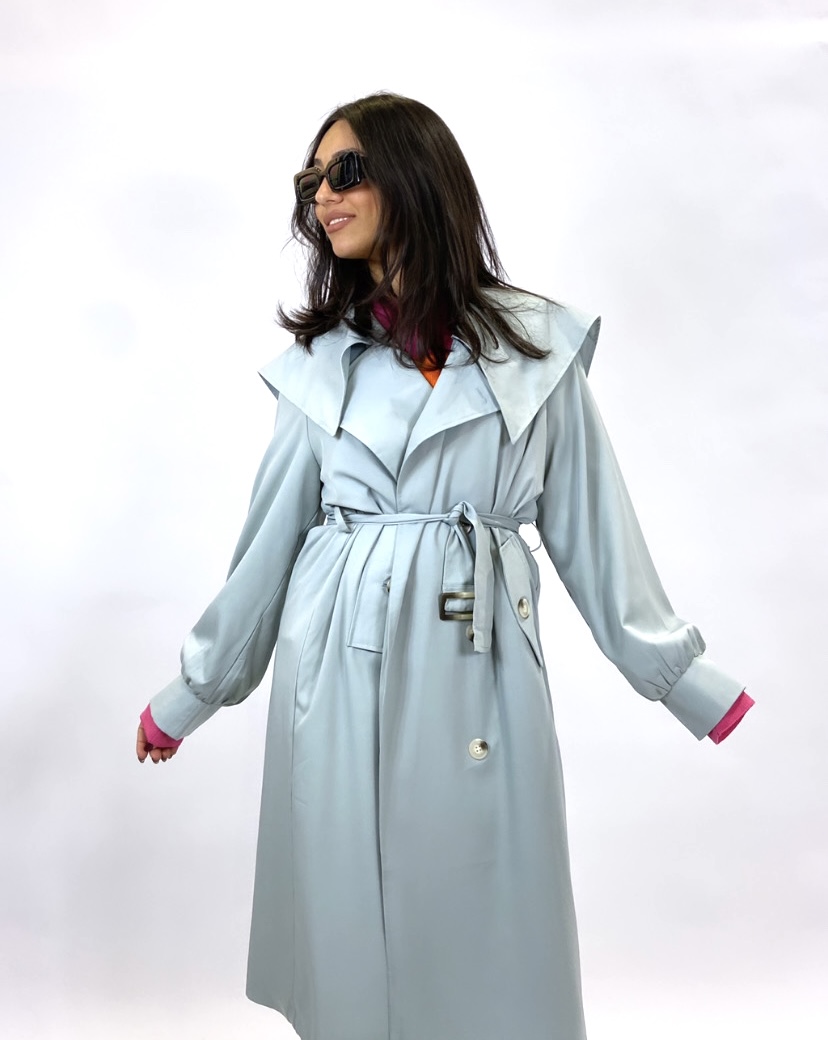 Spring trench coat in light blue color