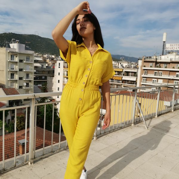 Short sleeve overalls in yellow monochrome